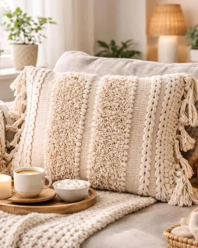 Vista 10 de Funda de almohada COZYDEKO estilo boho, de 18 x 18 pulgadas, almohadas decorativas marroquíes rústicas bohemias con acentos copetados, algodón