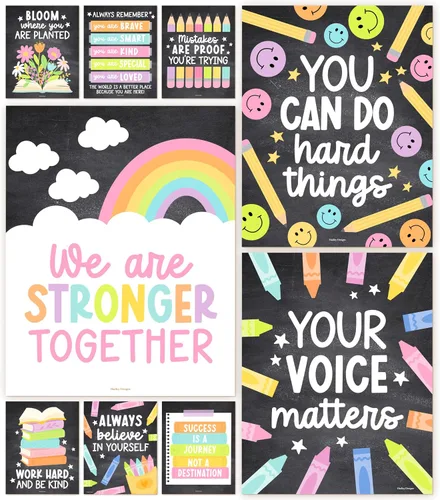 Vista 16 de Hadley Designs Póster motivacional para decoración de aula, 9 pósteres de aula de mentalidad de crecimiento, decoración de pared inspiradora