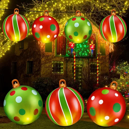 Vista 5 de Jetec 3 bolas de Navidad inflables de PVC de 24 pulgadas con luz gigante, bolas de adornos de Navidad, decoraciones de Navidad al aire libre