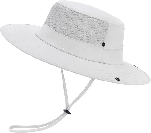 Vista 15 de Cooling Sun Bucket Hat, UPF 50+ Wide Brim Boonie Hat with Ponytail Hole 01 Gris claro