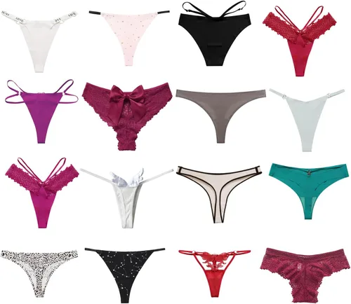 Vista 6 de Paquete variado de ropa interior para mujer, tipo de tangas con espalda en T, calzoncillos de encaje, bikinis variados