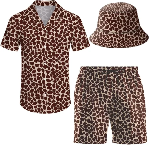 Vista 14 de Conjunto deportivo de 2 piezas para hombre, camisa hawaiana, pantalones cortos, camisa con botones y pantalones cortos con sombreros de pescador