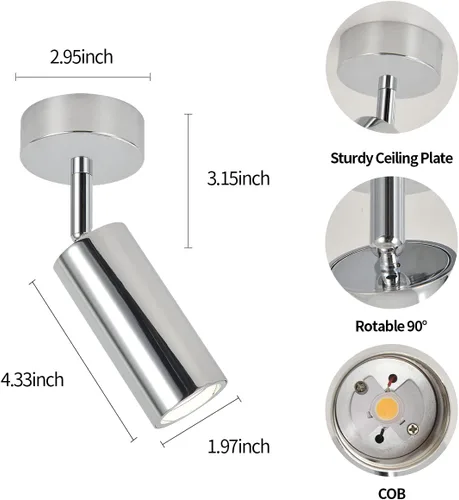 Vista 3 de Paquete de 2 focos de techo regulables, luces de techo para interiores, ajuste de ángulo interior, lámpara de pared moderna para sala de estar