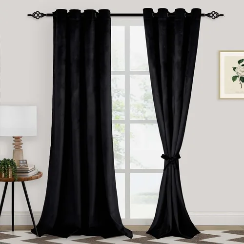 Vista 62 de XWZO Cortinas de terciopelo azul de 63 pulgadas de largo, elegantes cortinas de lujo suaves para sala de estar, aislamiento térmico, oscurecimiento