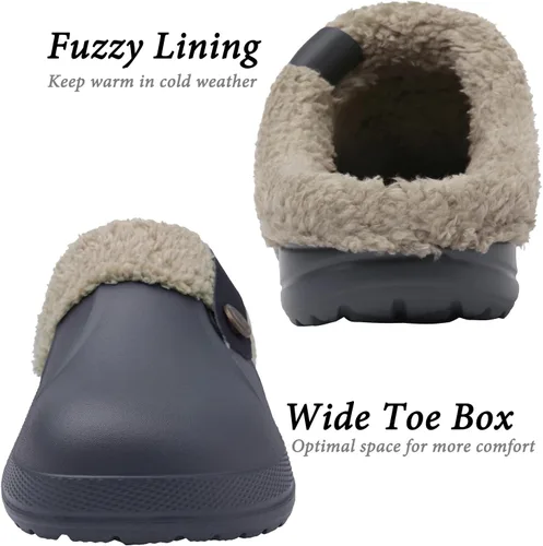 Vista 5 de ChayChax - Pantuflas impermeables para mujeres y hombres, con forro de piel, zapatos de jardín de invierno, pantuflas cálidas para interiores