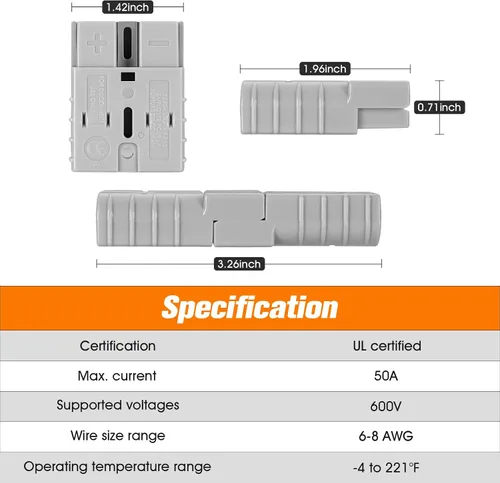 Vista 2 de 4 unidades de baterías de calibre 6-8 de 50 amperios de conexión y desconexión rápida con cubierta a prueba de polvo, kit de conector de enchufe