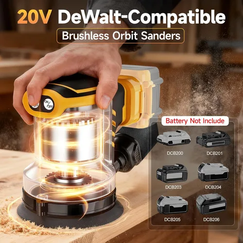 Vista 2 de Lijadora orbital aleatoria de 5 pulgadas, lijadora inalámbrica compatible con batería Dewalt de 20 V (sin batería), lijadora eléctrica sin