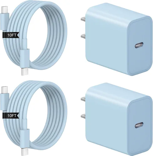 Vista 8 de Cargador de carga rápida para iPhone 17, 16, 15, paquete de 2+2 cargadores de pared USB C de 20 W con cable de carga rápida de 6 pies compatible