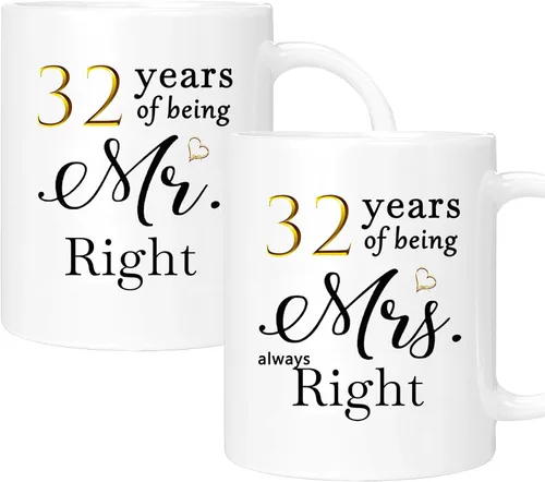 Vista 31 de Juego de 2 tazas de café para el 10º aniversario, regalos de boda para parejas, padres, hombres, mujeres, marido, esposa, él, ella, caja de regalo