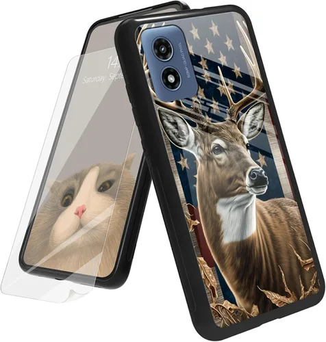 Vista 131 de Funda para Motorola Moto G Play 4G 2024 con protector de pantalla, parte trasera de vidrio templado + funda de silicona suave TPU absorción