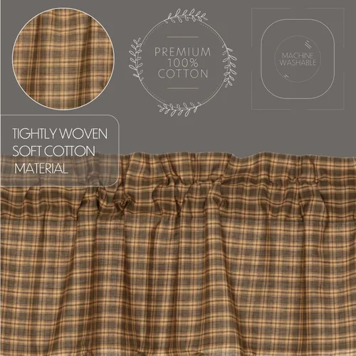 Vista 4 de VHC Brands Cortinas Rústicas de Algodón a Cuadros Verde Cedro Ridge con Bolsillo para Barra y Alzapaños, Par de Paneles