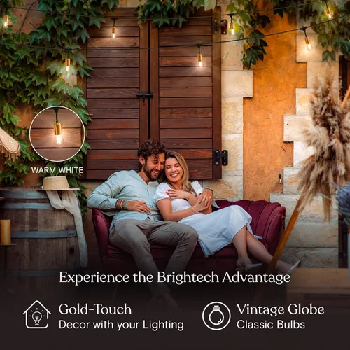 Vista 2 de Brightech Cadena de luces LED brillantes – Luces de patio de grado comercial de 48 pies con hermosos detalles de latón – Cadena de luces