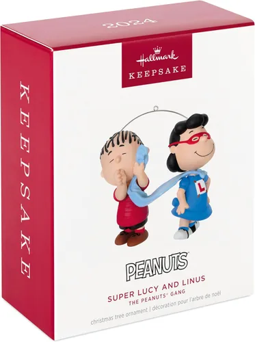 Vista 3 de Adorno navideño de Hallmark Keepsake 2024, la pandilla de Peanuts Super Lucy y Linus, regalos para fanáticos de Peanuts