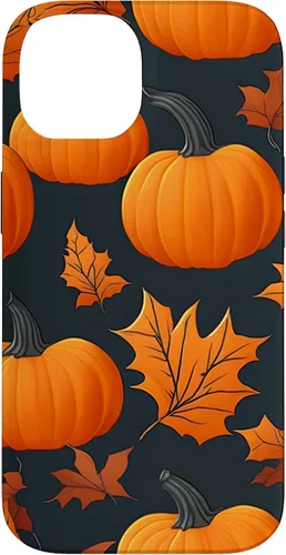 Vista 4 de iPhone 16 Pumpkins Black And Orange Plaid Fall Leaves Autumn Halloween Case