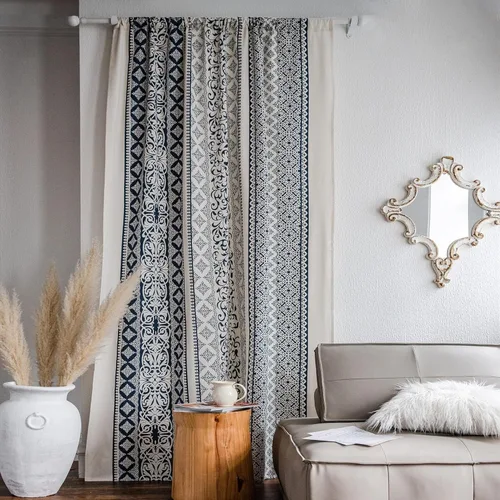 Vista 14 de VOGOL Cortinas con textura de lino con estampado floral bohemio, 59 x 63, 1 panel