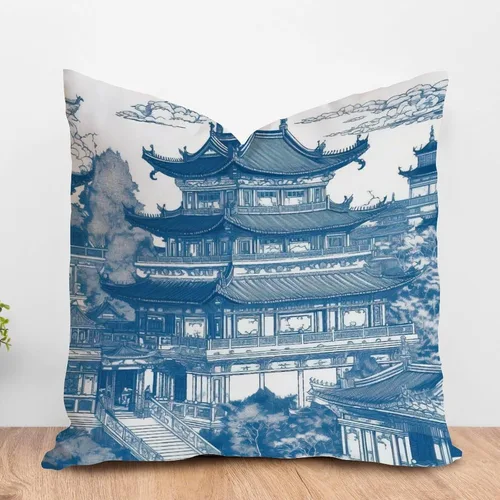 Vista 19 de ArogGeld Chinoiserie - Funda de almohada decorativa con diseño de pájaro y pájaro azul con flores y pájaros asiáticos, funda de cojín decorativa