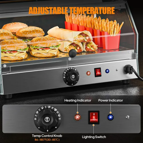 Vista 6 de ROVSUN Calentador de Alimentos Calentador de Pizza para Mostrador, Exhibidor Calentador de Alimentos Calentador de Pretzel con Iluminación LED