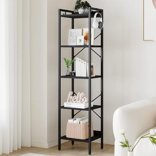 Vista 10 de Hzuaneri Estantería para libros, estantería industrial con 2 ganchos, organizador de almacenamiento para oficina en casa, sala de estar, dormitorio