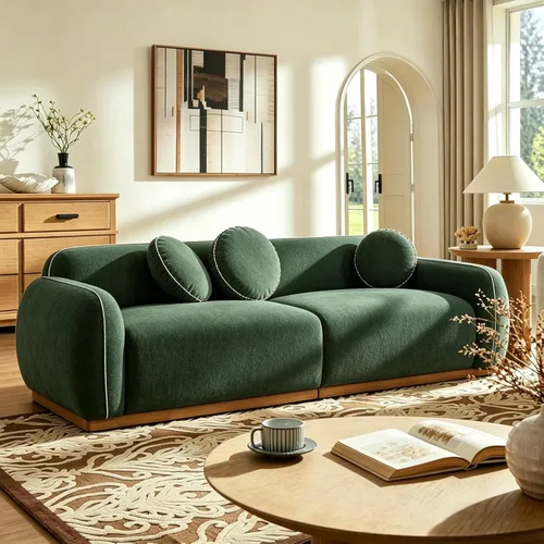 Vista 12 de Sofá moderno de 82 pulgadas con patas de metal, sofá boucle tapizado, sofás de lujo con asiento profundo de 3 plazas, sofá alto y minimalista