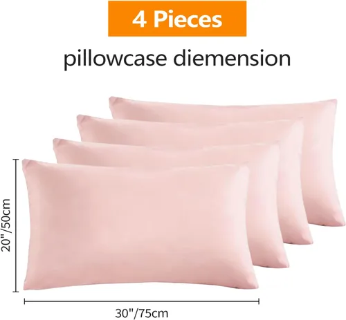 Vista 2 de Mohap Funda de almohada con cremallera, 4 piezas, microfibra cepillada 1800, calidad de hotel, súper suave, no se encoge, no se decolora, color Rosa