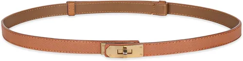 Vista 374 de Cinturón de cuero clásico con hebilla de metal para mujer con vestido de jeans