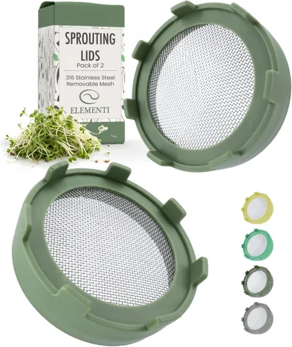 Vista 9 de Elementi - Tapas para germinar para tarros de boca ancha (juego de 2), kit de tarro de germinación para brotes orgánicos, kit de cultivo de brotes