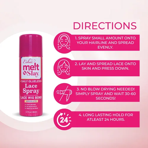 Vista 6 de Esha Melt N Slay - Spray de encaje sin pegamento, fusión y sujeción para pelucas, spray adhesivo de encaje para cerrar pelucas, extensiones, fuerte