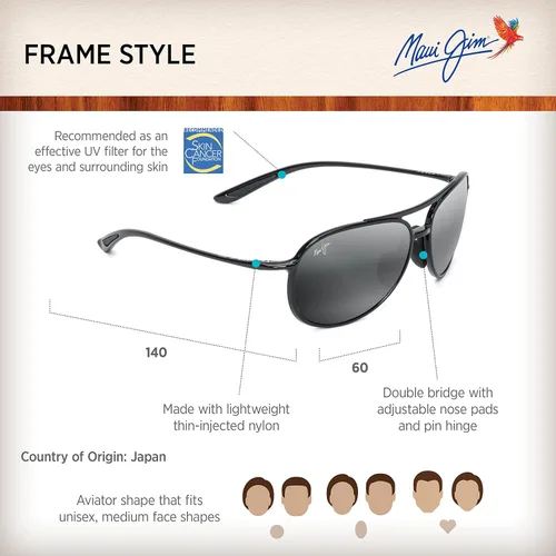 Vista 6 de Maui Jim Mens and Womens Alelele Bridge Polarized Aviator Sunglasses