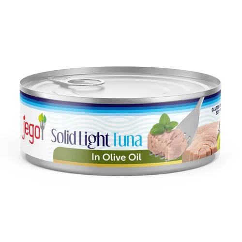 Vista 4 de Jego Atún ligero sólido en aceite de oliva Keto Bajo en carbohidratos Sin gluten Sin soja Enlatado Listo para comer Paquete de 3