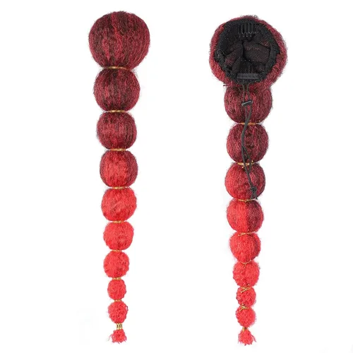 Vista 7 de Extensión de cola de caballo afro rizada con burbuja para mujeres negras de 18 pulgadas de largo, cola de caballo con cordón natural negro, clip