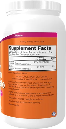 Vista 2 de NOW Suplementos, ascorbato de sodio en polvo, tamponado, protección antioxidante*, 3 libras