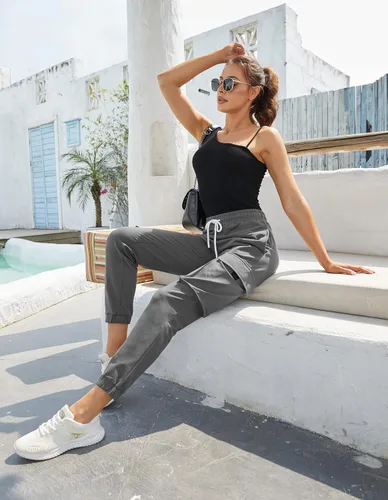 Vista 2 de SPECIALMAGIC Pantalones deportivos tipo cargo para mujer, de algodón, con 4 bolsillos