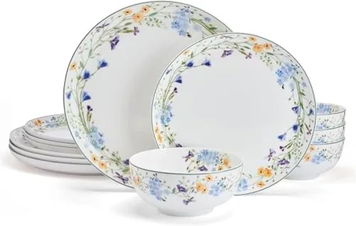 Vista 12 de Mikasa Karina Bone China - Juego de vajilla ligera de 12 piezas, resistente a las astillas, servicio para 4 personas