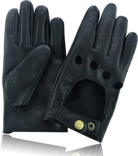 Vista 5 de Guantes de cuero para hombre, guantes de conducción de cuero para chofer, guantes de piel de cordero 100% auténtica, guantes de dedo completo