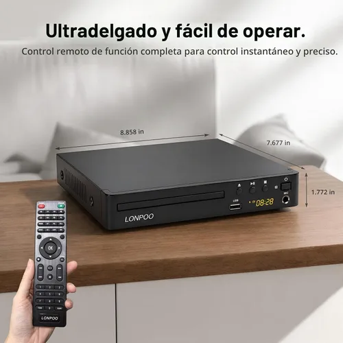Vista 7 de LONPOO Reproductor de DVD para el hogar con HDMI, reproductor de DVD compacto para Smart TV, reproductor de CD de DVD sin regiones con salida Todo