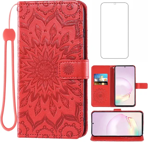 Vista 9 de Funda para teléfono Samsung Galaxy Note 20 Ultra Glaxay Note20 Plus 5G con protector de pantalla de vidrio templado, funda delgada de cuero con Oro