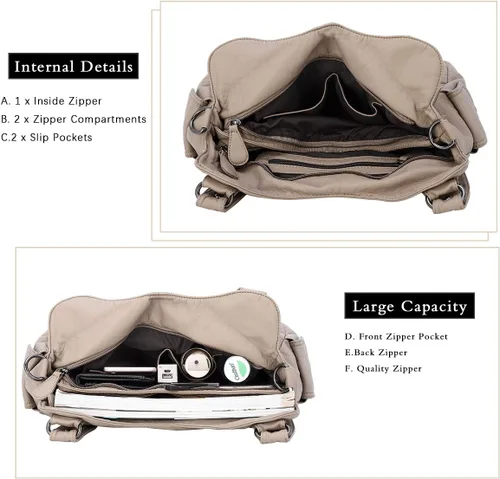 Vista 6 de Angel Barcelo - Bolsa de hombro amplia para mujer, diseño Hobo, cuero lavado