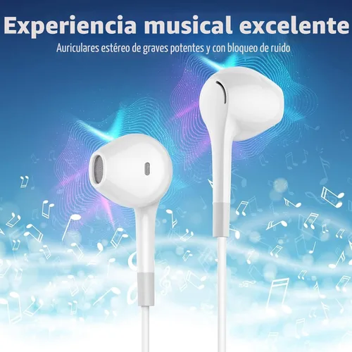 Vista 2 de Auriculares 5 en uno, auriculares con cable con bloqueo de ruido estéreo de graves pesados, micrófono, compatible con iPhone, teléfonos Android