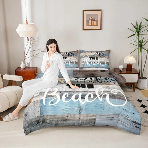 Vista 16 de Juego de edredón Lake House tamaño Twin, juego de ropa de cama náutica de navegación con ancla de 2 piezas para decoración de habitación de niños