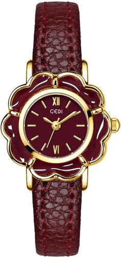 Vista 7 de CARLIEN Reloj de cuarzo dorado creativo con forma de flor para mujer, correa de cuero ligero, elegante, elegante, para mujer