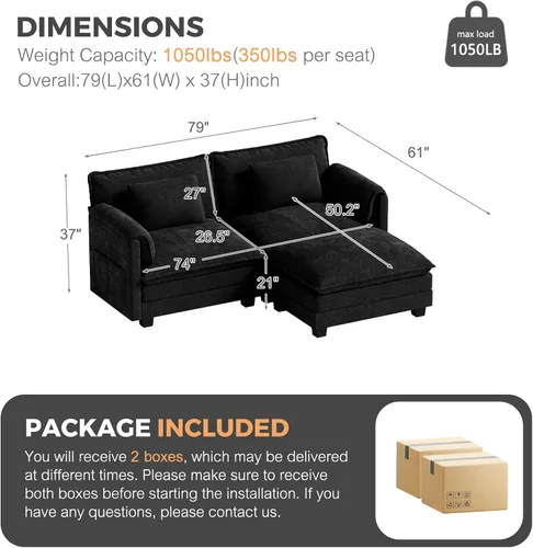 Vista 2 de ELUCHANG Sofá nube modular en forma de L de 116 pulgadas con almohada, sofá de asiento profundo para sala de estar, sofá moderno de 4 asientos