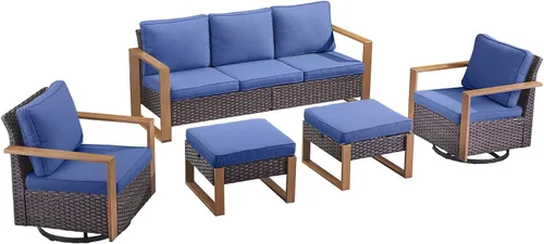 Vista 27 de Rilyson Sofá de mimbre para patio al aire libre, sofá de muebles de patio de ratán con marco resistente, mimbre de polietileno para todo