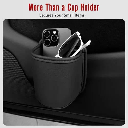 Vista 6 de Organizador de cuero para tazas de automóvil (paquete de 2) Portavasos con clip antideslizante para asiento trasero, puerta lateral del automóvil