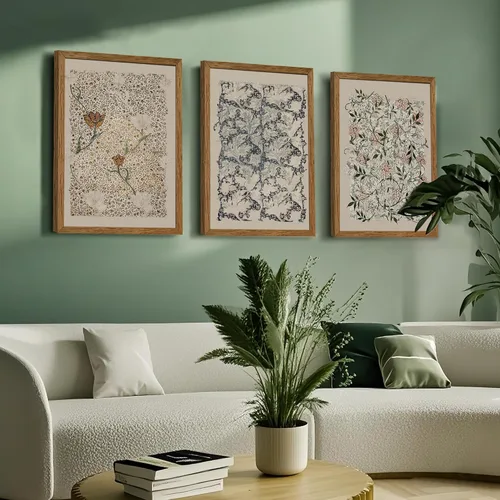 Vista 5 de Krtoni 3 piezas de arte de pared vintage enmarcadas de William Morris, impresiones de lienzo floral abstracto neutro, rústico, bohemio, flores