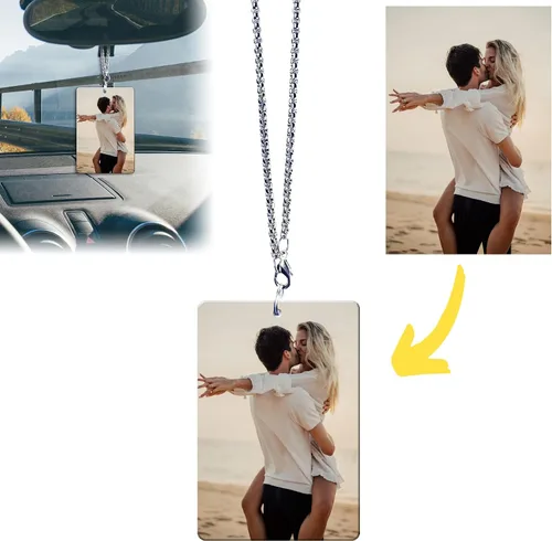 Vista 7 de Ornamento colgante personalizado para espejo retrovisor de coche con foto - Colgante de coche de acrílico personalizado con imagen (Rombo)