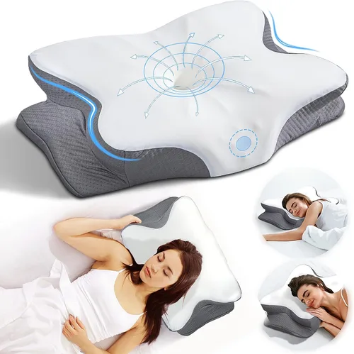 Vista 8 de Almohada cervical para el cuello para aliviar el dolor, almohadas ergonómicas de espuma viscoelástica para dormir, almohadas de apoyo para el cuello