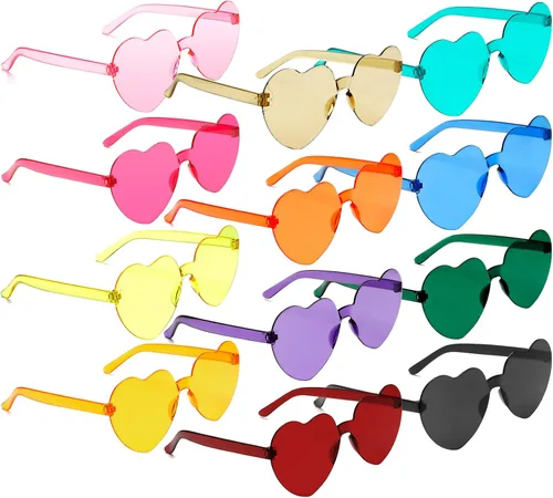 Vista 84 de Lentes de sol con forma de corazón, 2 pares de lentes de sol en forma de corazón, gafas de sol rave para mujeres, regalos de fiesta