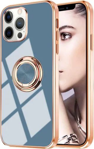 Vista 28 de Compatible con iPhone 11 Kickstand, anillo de rotación de 360 grados integrado con borde de oro rosa brillante que funciona con soporte magnético