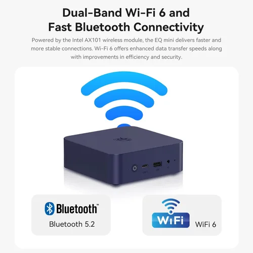 Vista 15 de Mini PC Beelink EQ mini con procesador N150, 12 GB de LPDDR5 y SSD de 500