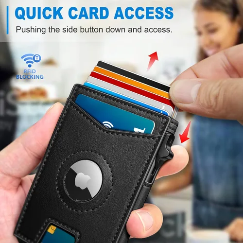 Vista 5 de miyozi Airtag - Cartera para hombre con clip para dinero, 9 tarjetas, con ventana de identificación, bloqueo RFID, funda de metal, cierre magnético